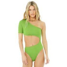 Alo Yoga Body NEW Apple Green Wave Cut out One-Piece Swimsuit XXS One Shoulder