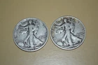 PAIR OF 1943 SAN FRANCISCO WALKING LIBERTY HALF DOLLAR COINS 90% SILVER FINE+