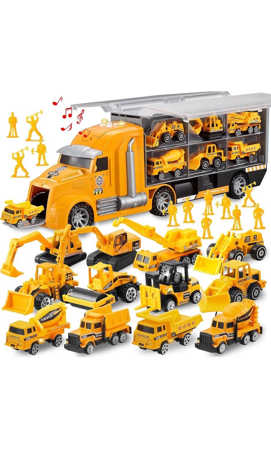 JOYIN 25 in 1 Die-cast Construction Play Vehicle Set, Vehicles with Sounds and L