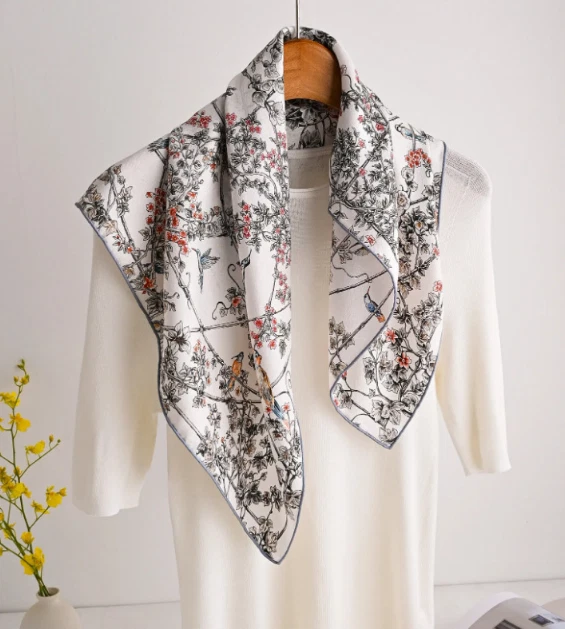 100% Fireworks Silk Scarf Shawl floral Print Neckerchief 26'' Bandanna Square