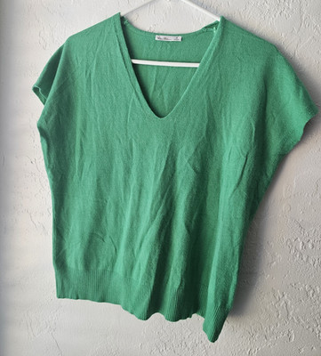 Vera Milano Women's Green V-Neck Short Sleeve Knit Pullover Sweater Size M