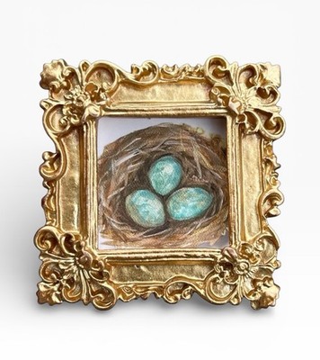 TEENY MINI   Bird Eggs   watercolor bird print in TINY ornate frame