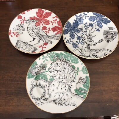 SET OF 3 Anthropologie 8 Inch Plates Buck Griffin Bird