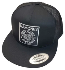 RAMONES Patch on Trucker Hat Yupoong/YP Classic 6006 Snapback Black/Black