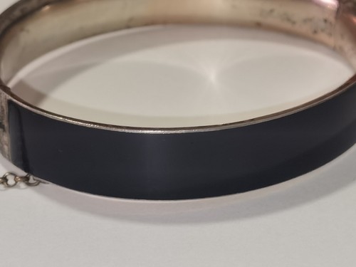 19c.Victorian Sterling Silver Seed Pearl Black Enamel Mourning Bangle Bracelet - Picture 6 of 24