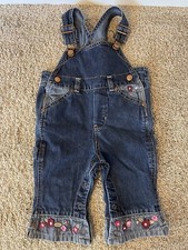 Vintage Classic Baby Gap Denim Overalls Sz 6-12M Embellished Flowers EUC
