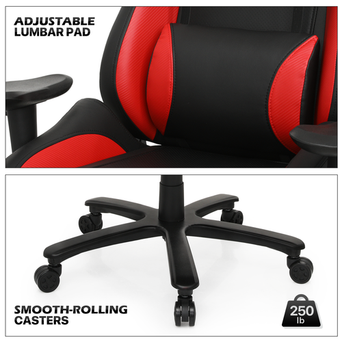 Red Leather[CARBON FIBER FABRIC]Ergonomic Game Racing Chair Swivel Computer Seat - Picture 12 of 14