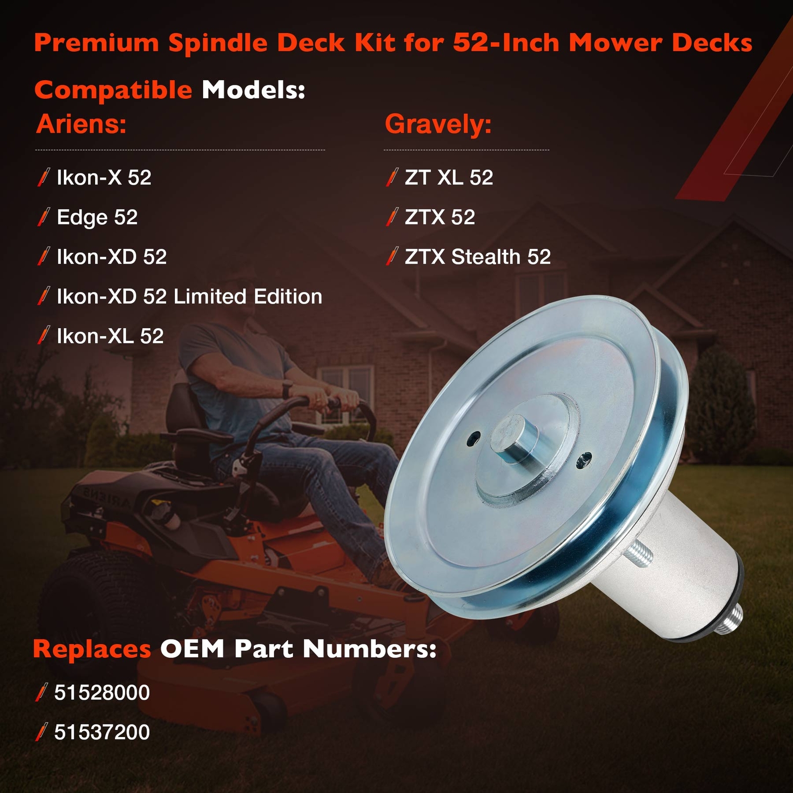 51528000 52" Mower Deck Spindle Assy Fits Ariens Ikon-X Edge Gravely ZT XL ZTX