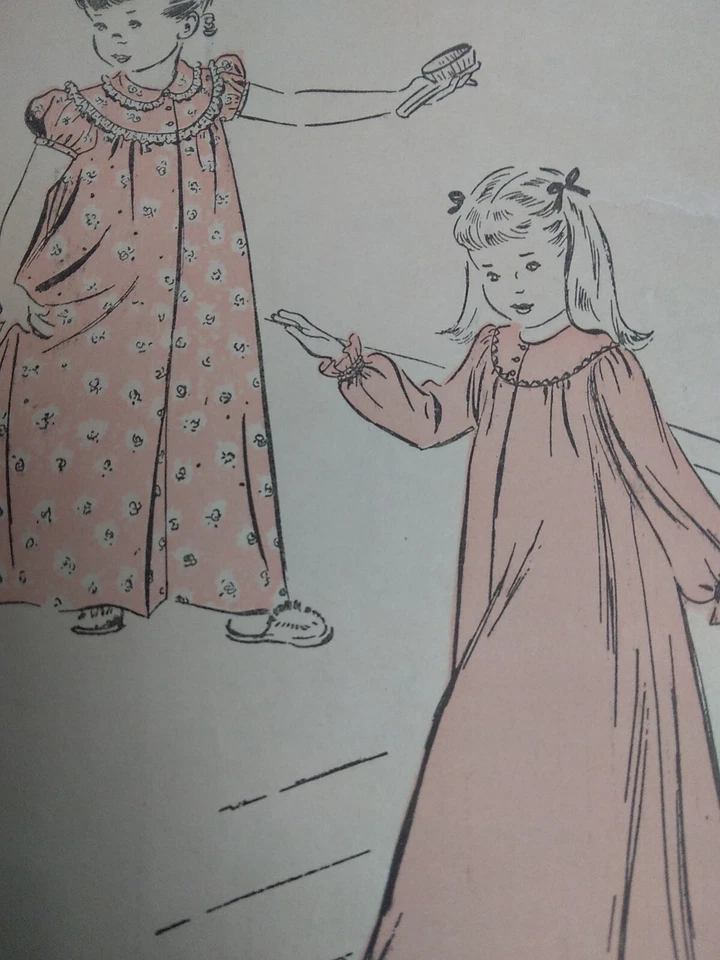 Nightgown Sleep Nightie Girls 2 2T Advance 4831 Sewing Pattern VTG 40s Cut Long - Image 3 of 4