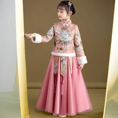 VETEMENTS Costume Antico Bambina Hanfu Invernale Nuovo Anno Abbigliamento Capodanno Tang Suit