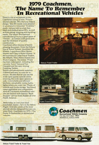 Vintage Print Ad 1979 Coachmen RV Deluxe Cadet Travel Trailer Leprecahun Van