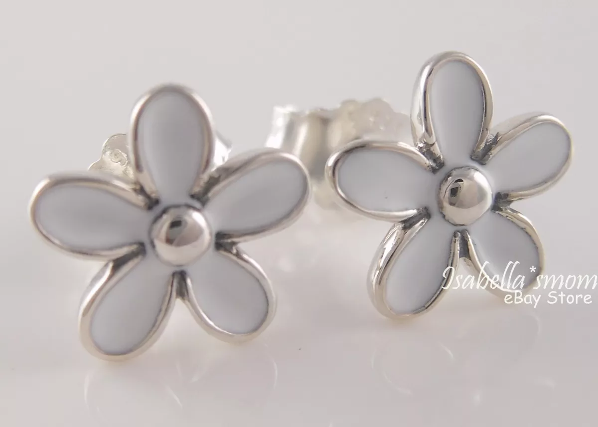 DAISY FLOWER Authentic PANDORA White Enamel Earring Studs