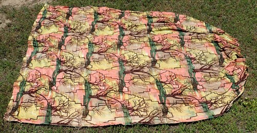 Vintage 50er Rindenstoff Stoff Baumwolle Vorhang Wald Baum Landschaft Rest 84" lang
