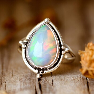 Natural Opal Ring, Handmade 925 Sterling Silver Women Jewelry Ring