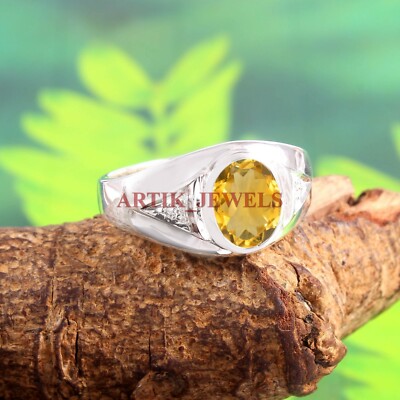 Natürlicher Citrin Edelstein Mit 925 Sterling Silberring Für Männer #5265