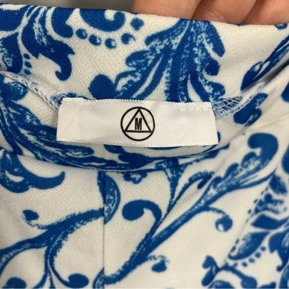 Pantalones florales Missguided talla 10 pierna ancha acampanados blanco azul UU15 Foto 3 de 4