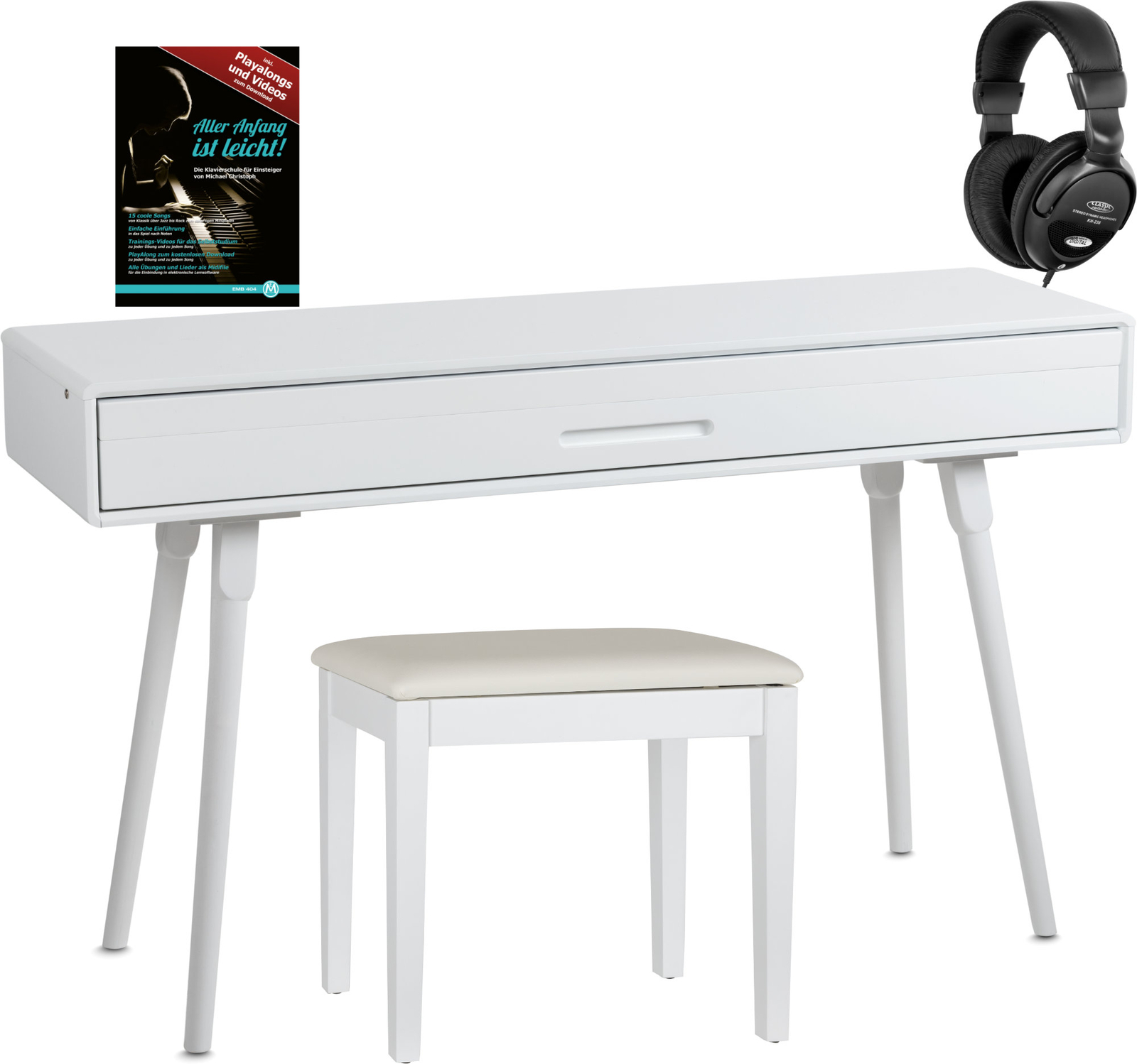 Deluxe Set Piano Digitale 88 Tasti Pesati Pianoforte con Panca USB MIDI Bianco