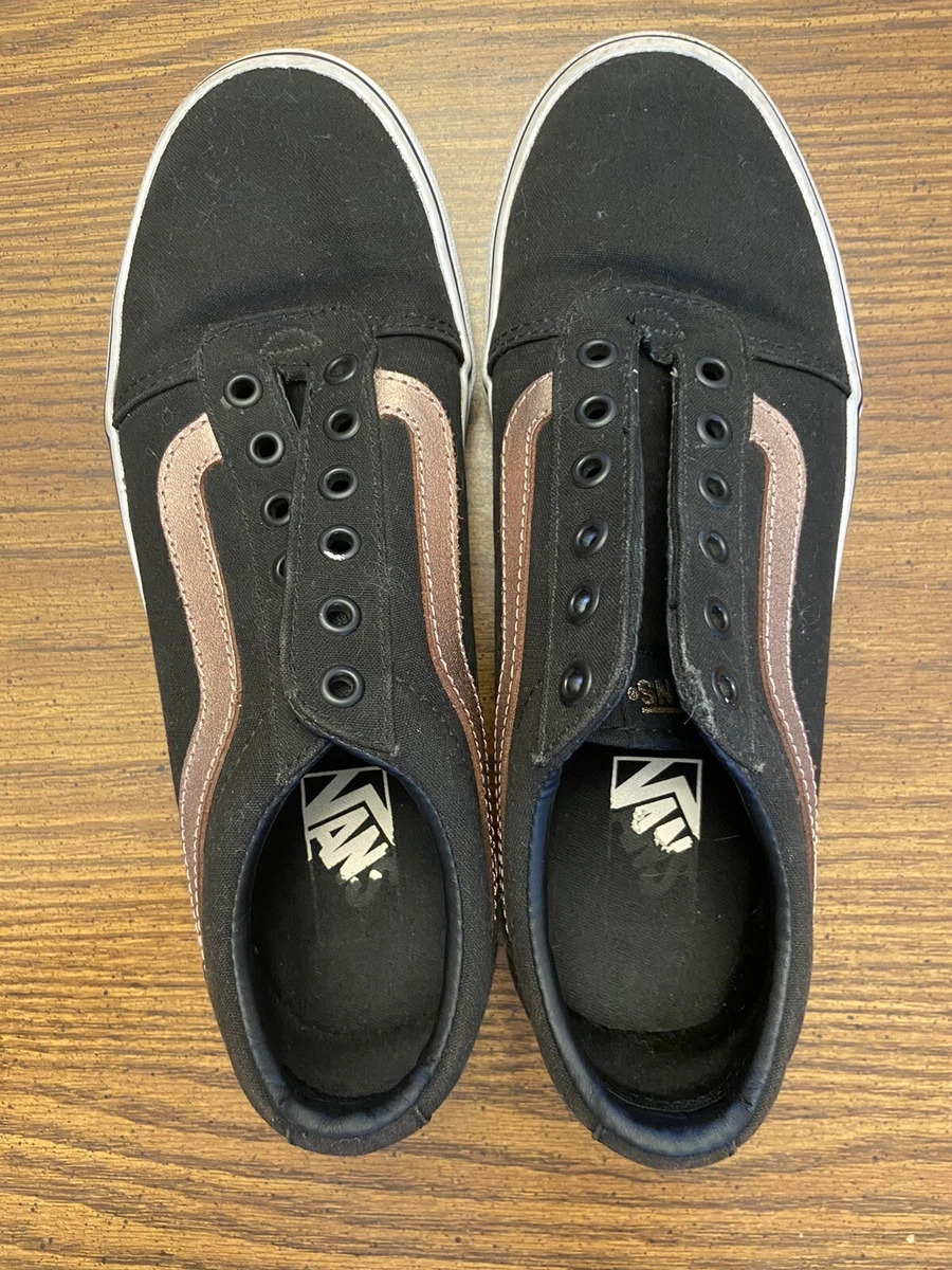 VANS Ward Black Rose Gold womens size 9 tennis shoes skateboarding no laces
