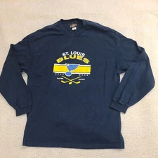 Old Time Sports St Louis Blues T Shirt Mens XL Blue Cotton Long Sleeve Vintage