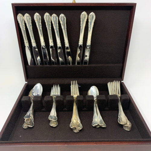 Lunt Modern Victorian Sterling Silver Flatware 48 pc Service for 8 Wood Chest - Picture 1 of 12