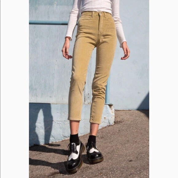 ¡Último! Brandy Melville Caqui Marrón Tostado Alto Jane Pana Pantalones Nuevos con Etiquetas Talla M Foto 4 de 4