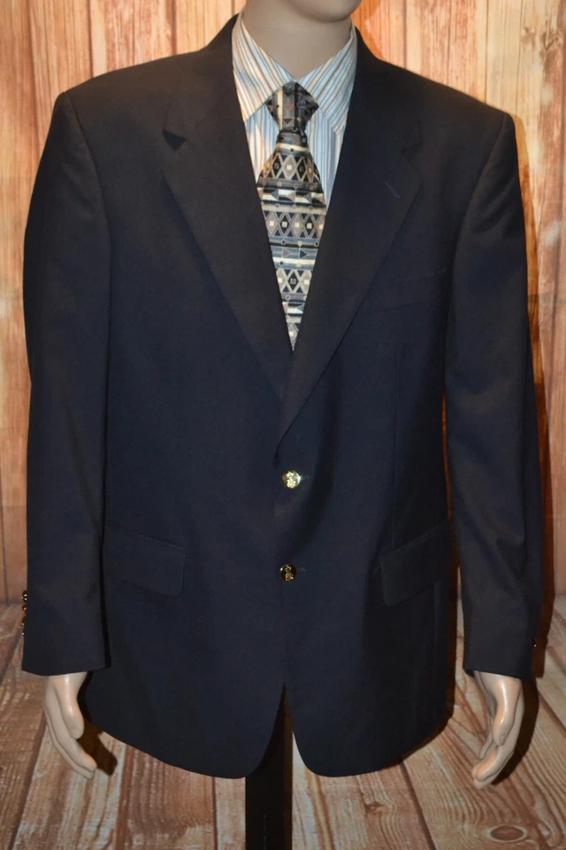 Savile Row Men's Navy Blue 100% Wool 2 Front Metal Button Blazer Sz 43R - Image 2 of 4