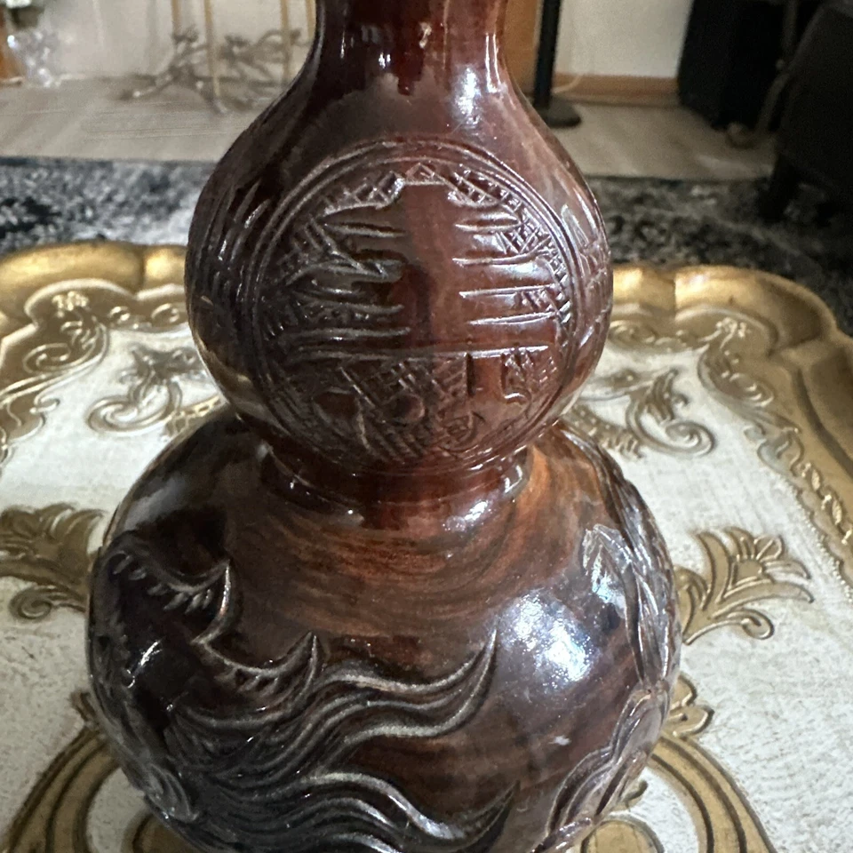 8-дюймовая фарфоровая изысканная деревянная бутылка из тыквы с драконом - Изображение 3 из 4