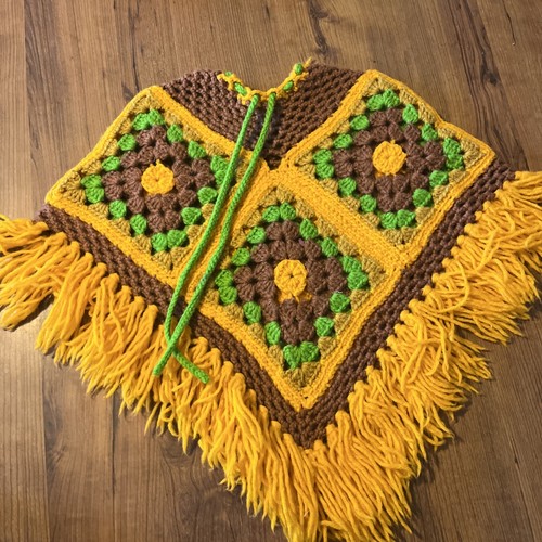 2 Handmade Crocheted Colorful Granny Square Hand Knit Afghan Ponchos 2t. 4t (?) - Picture 2 of 9