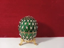 Vintage Green Enamel Rhinestone Egg Jewelry, TRINKET BOX, Ring Holder, Pill Box