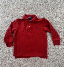 Vintage Polo Ralph Lauren Shirt Kids 3T Long Sleeve Striped Rugby Collared Red