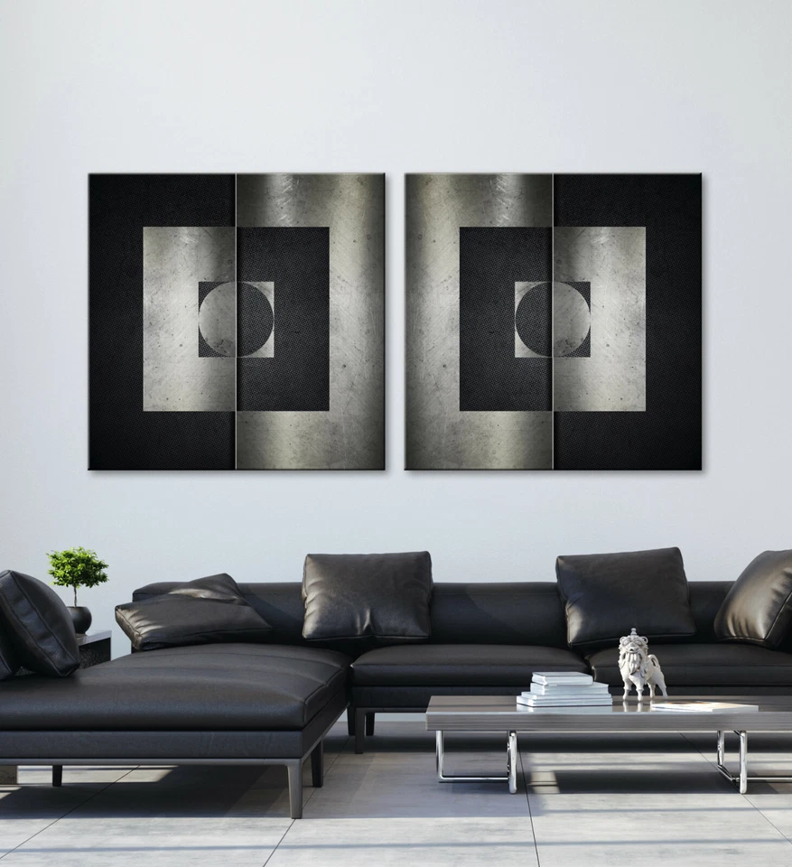 ECHOES Modern Leinwand BILD-SET Schwarz Weiß Metall Optik Abstrakt Wandbild XXL - Bild 2 von 4