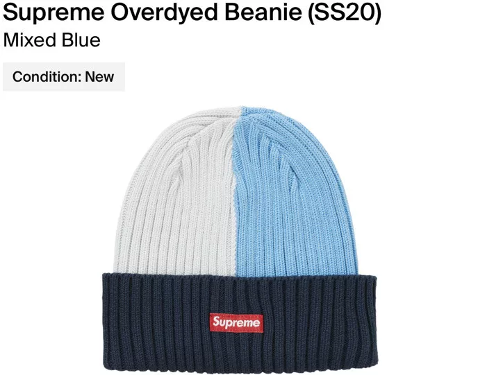 Bonnet surteint Supreme ! SS20 ! Bleu mixte !!!NEUF AVEC ÉTIQUETTE !D/S !Super rare !! 100% authentique !!