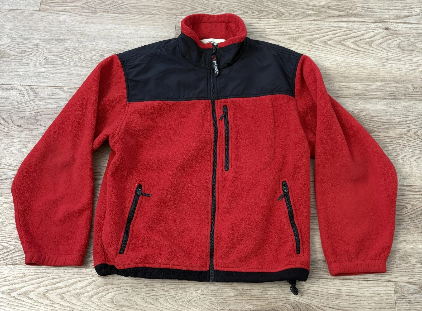 Eddie Bauer Jacket Mens Small Red Black Polartec Fleece Full Zip Outdoors Winter