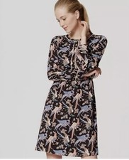 Ann Taylor LOFT Dress 4P Bird Print Preppy Cottagecore Boho Whimsical Artsy Mod