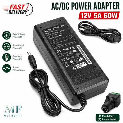 12V 5A Power Supply Adapter US Plug w/ 5.5x2.1mm Female DC Connector for CCTV