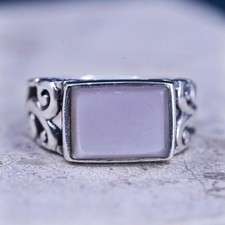 Size 6, vintage sterling 925 silver handmade ring with mother of pearl filigree