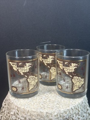 Mid-Century Modern Americae Nova Tabula or Old World Map old fashioned glasses 3