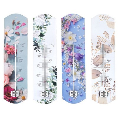 Metall Wandthermometer 27cm Blumen Dekor Außenthermometer Zimmerthermometer Groß