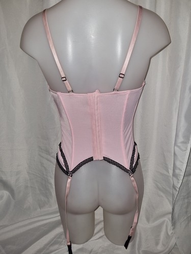 BNWOT Gorgeous Pink black Underwired boned corset basque top Suspenders size 36D - Picture 3 of 3