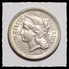 1872 THREE CENT NICKEL Original & Lustrous Choice BU+ #24D64 .900 FINE SILVER