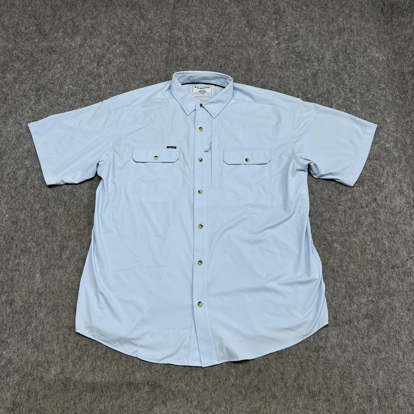 Poncho Shirt Mens L Blue Short Sleeve Button Magnetic Pockets Fishing Vented