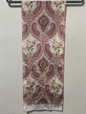 10" x 50" Club 7 Echo Rectangle Silk Scarf Pink White Floral Classic Romantic