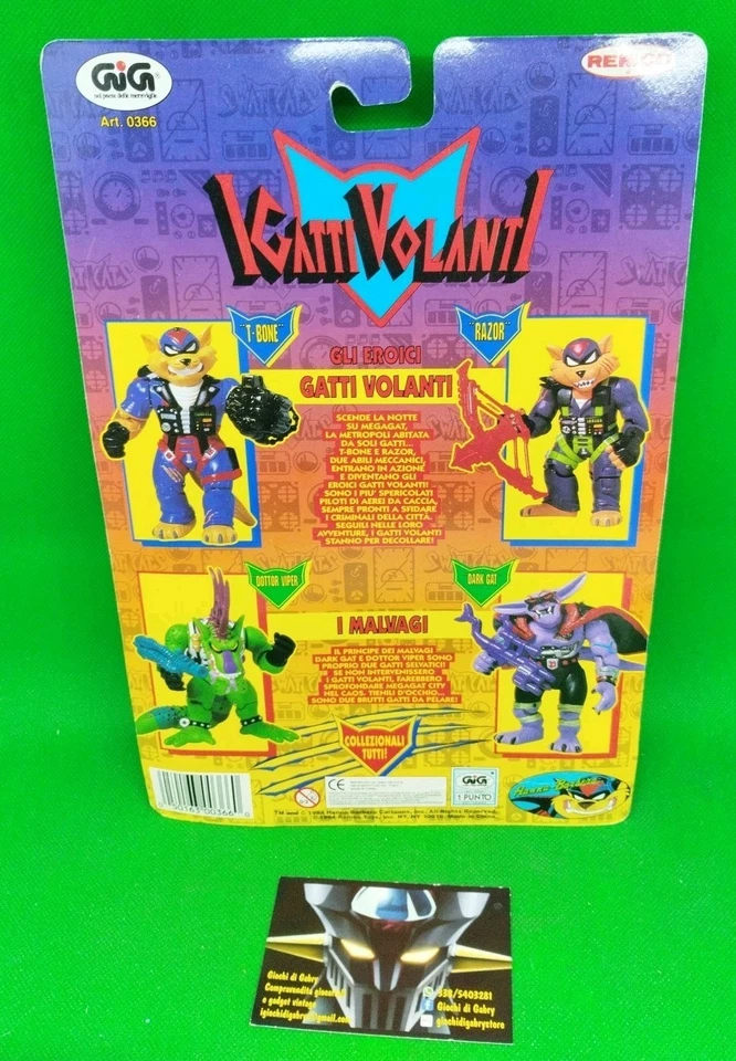 REMCO 1994 GIG I GATTI VOLANTI SWAT KATS Figure "RAZOR" Hanna Barbera, NEW MISB! - Immagine 2 di 4
