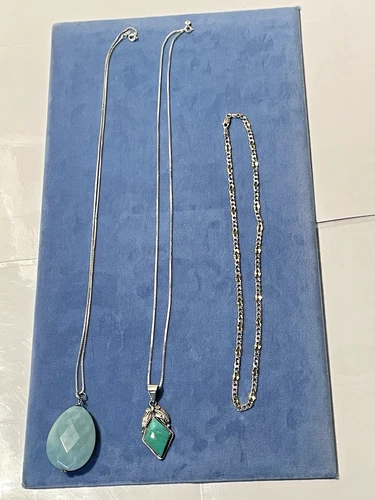 Mixed Lot 3 VTG STERLING SILVER necklaces, CHAINS, Pendant Green, TURQUOISE 42g