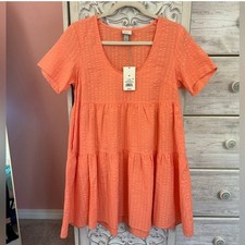 A New Day Women's peach colored Flutter Short Sleeve Tiered short dress XS NWT