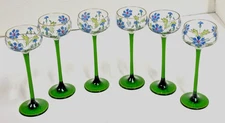Theresienthal wine glasses (6)  Art Nouveau, Hand Blown, Antique w/ Blue Flowers