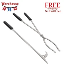 28" Firewood Tongs Set, Stainless Steel Fire Poker