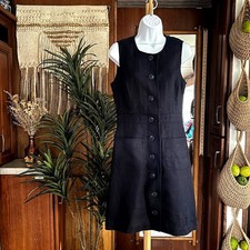 Tory Burch Navy Linen Button Front Dress 6 | Sleeveless Shift Preppy Resort Chic