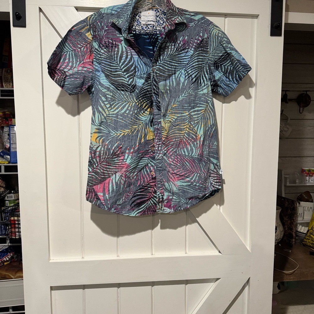 Denim & Flower Multicolor Leaf Print Casual Button Down Shirt