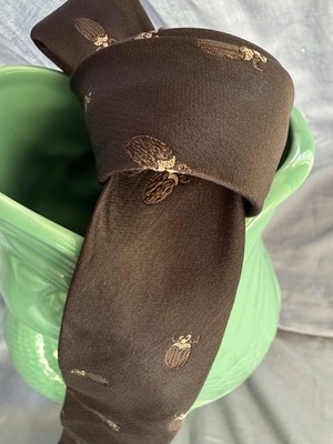 Prada Silk Brocade Scarab Tie Chocolate Italy